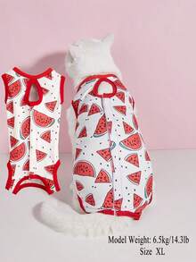 1pc Soft And Thin Cat Spay & Neuter, Weaning Recovery Outfit, Flexible 4-Leg Design To Prevent Licking, Warm - Red - View 2