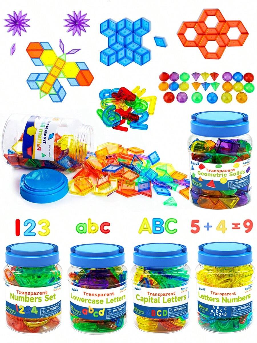 MINKOJA Khối xếp hình trong suốt, đồ chơi giáo dục cho bé trai và bé gái trong lớp học hoặc tại nhà, chữ cái, số và hình dạng bằng nhựa nhiều màu sắc giúp trẻ học đếm, đánh vần, học tập và chơi cảm giác, quà tặng Phục Sinh, đồ chơi ngày thiếu nhi, đồ nhét túi quà dự tiệc, đồ chơi toán học cho trẻ em. - Nhiều màu - Xem 1
