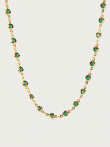 Glisma 女士链条项链，高级/复古/优雅，18K镀金，性感/复古，适合妈妈/女士/女孩/母亲，夏季/海滩/舞会/派对，多层/宝石/串珠/水晶，吊坠/粗链 - 墨綠色 - 查看 1