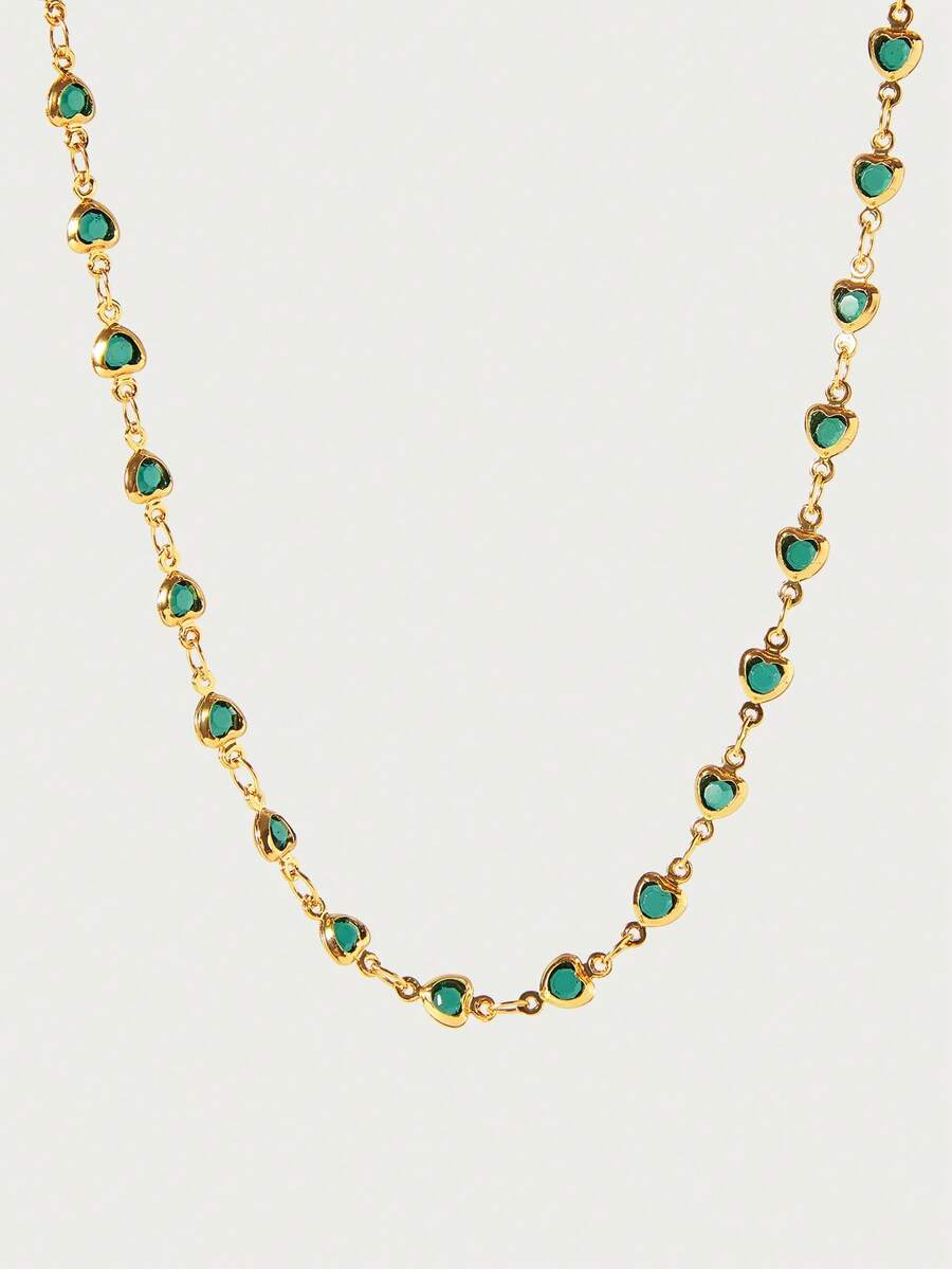 Glisma 女士链条项链，高级/复古/优雅，18K镀金，性感/复古，适合妈妈/女士/女孩/母亲，夏季/海滩/舞会/派对，多层/宝石/串珠/水晶，吊坠/粗链 - 墨綠色 - 查看 1