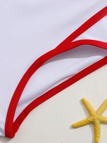 Cute Cherry Print Backless Young Girls Camisole Bikini Top - Red and White - View 5