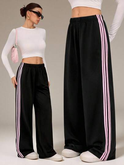 SHEIN Tall Black Knit Wide Leg Casual Sweatpants For Women Wide Leg Sweatpants Women's Sweatpants Comfy Pants Track Pants Loose Pants