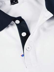 Manfinity Homme 男士白色印花翻領 Polo 衫，休閒夏季度假假日高爾夫 Polo 衫，趣味印花郵輪遊艇希臘海灘穿搭 - 白色 - 查看 5