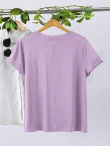 SHEIN CURVE+ 大码女式夏季上衣 “善待他人”印花图案短袖休闲圆领T恤 - 紫色 - 查看 2