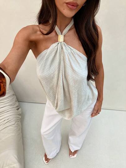 Aloruh Women's Sexy Solid Color Backless Halter Top, Spring Women, Going Out Top For Women, Sexy Top Women