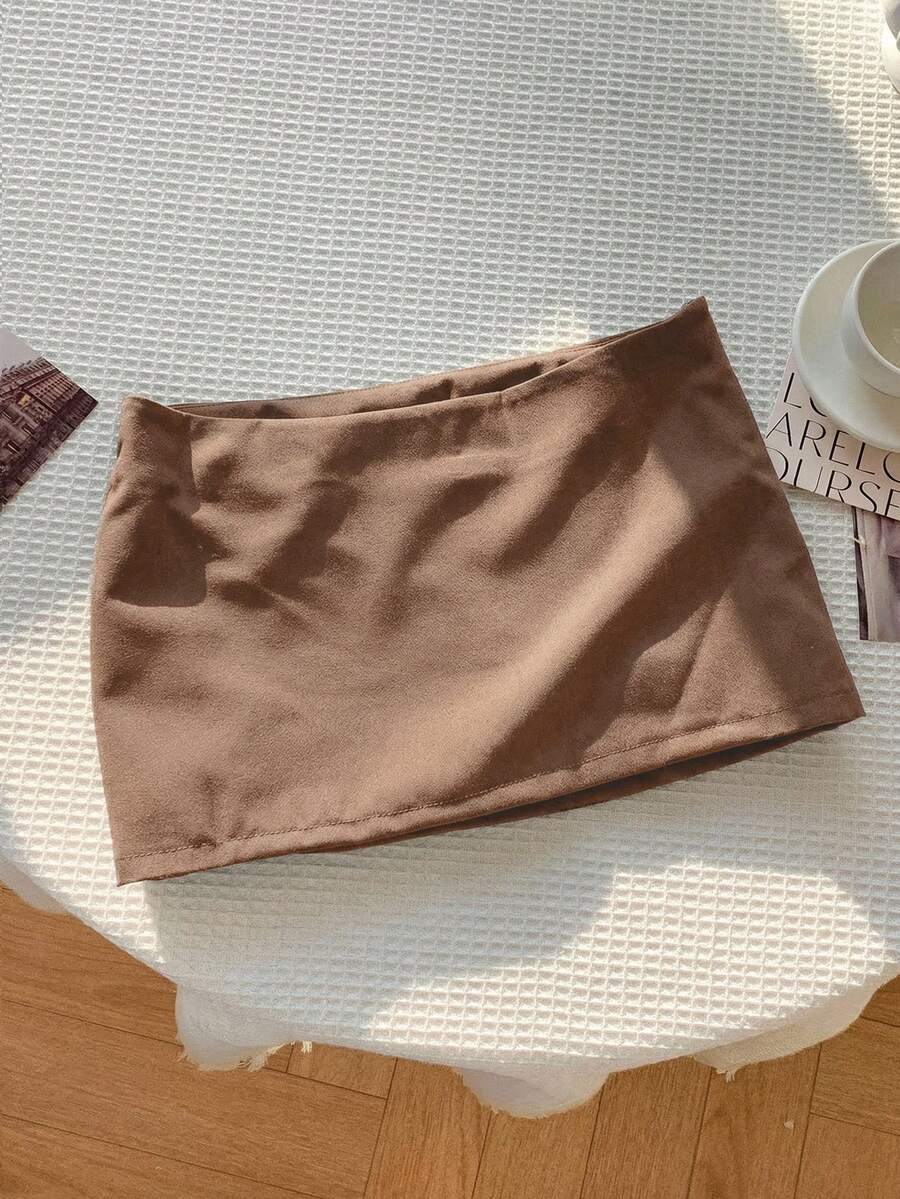 Comfortcana Falda ajustado de unicolor con diseño de cremallera lateral de moda para mujer - Marrón - Ver 1