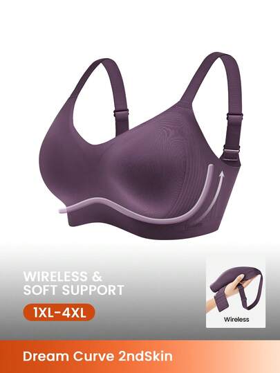 LUVLETTE Plus Dream Curve 2ndSkin Purple Wireless Full Coverage Seamless Side Support Lounge Bra Bralette Bra No Show Underwear Workout Sports Sticky Basic SizeFreedom Bra