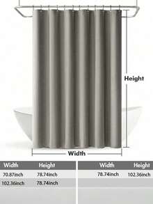 1pc Thick Waterproof Shower Curtain, Gray Faux Linen Shower Curtain With Metal Hooks - Thick, Quick Dry Fabric For Bathroom Privacy And Decor - Grey - View 8