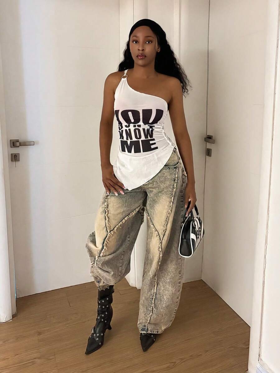 StreetHx 女士黄色吊带背心，HypeZone-D 设计，单肩带配弧形搭扣，不对称下摆，波西米亚风格，适合度假、休闲、海滩穿着 - 彩色 - 查看 1