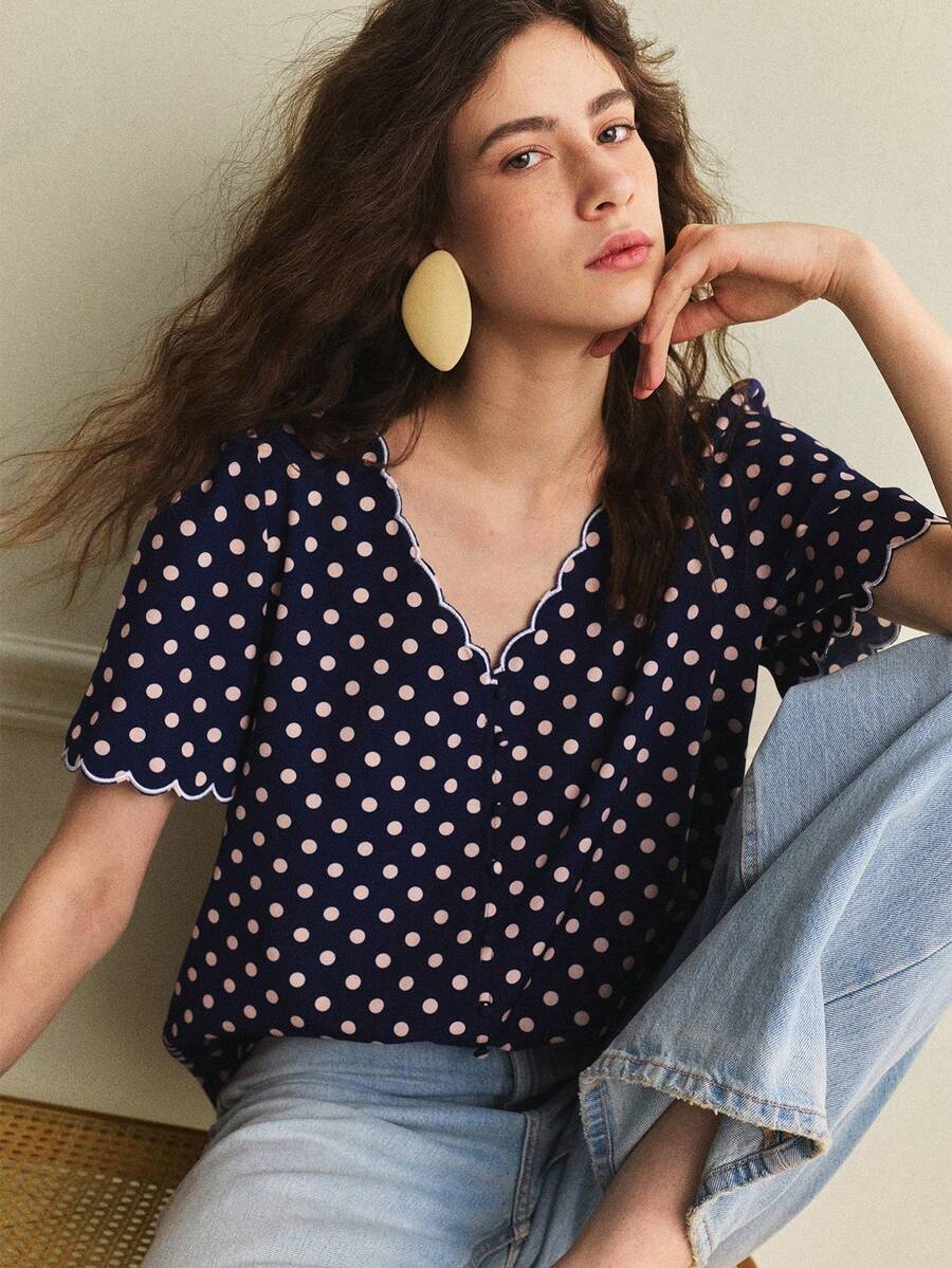 Écloséra 新款夏季短袖波点修身女式衬衫 - 彩色 - 查看 1