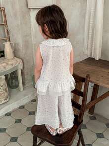 DAZY Infant/Toddler Girls' Ruffle Trim Sleeveless Shirt & Loose Shorts 2 Pieces Set - White - View 2