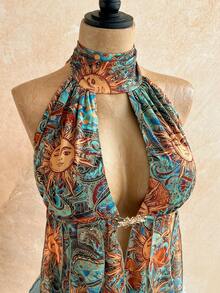 Soleia Women's Sexy Paisley Print Halter Backless Flowy Hem Cami Top, Beach Vacation,Summer Top,Beach Beach Cruise Vacation Road Trip City Vacation Holiday Dating Afternoon Tea Vacation, Music Festival Music Festival Outfits, Bohemian Style, Beach Vacations, Sandy Beaches, Summer, Music Festival Outfits Suitable For All Seasons, Everyday Commuting, Wedding Season, Parties, Carnivals, Island Vacation Outfits Boho Outfit For Women Festival Outfits For Women Boho Chic Womens Clothing Bohomela Boho Women S - Multicolor - View 3