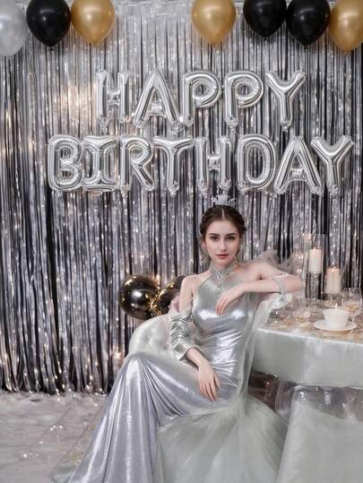 1/2/3件装金属银色流苏帘闪亮拍照道具箔片背景布耐用彩带适用于婚礼生日派对圣诞节情人节装饰家居装饰全息闪光亮片门挂房间装饰派对用品