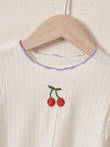 Souflis Souflis 2pcs Baby Girl Newborn 0-3Y Summer Cute Family Matching Cherry Embroidery Short Sleeve T-Shirt And Red And White Plaid Pants Set Summer Outfits - Multicolor - View 9