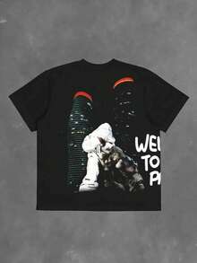 INAWLY Women's Retro Graphic T-Shirts Street Character Prints Hip-Hop Elements Spring And Summer Daily Wear T-Shirts - Black - View 2