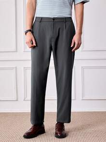 Officeau Pantalones rectos casuales para hombres, de moda y minimalistas, adecuados para otoño/invierno - Gris - Ver 5