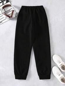 Mirajuku 1 chiếc quần dài thể thao tối giản cho bé trai, chất liệu vải mềm mại, thích hợp cho mùa xuân, hè, thu và đông, kiểu dáng dễ phối đồ. - màu đen - Xem 2