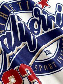 Tween Girls Retro Letter Print Loose Short Sleeve Casual Dress, Versatile Fashion Streetwear - Apricot - View 4