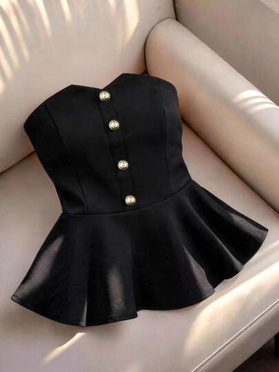 Franclia Plus Size Punk Sleeveless Button Decorated Shirt, Spring/Summer