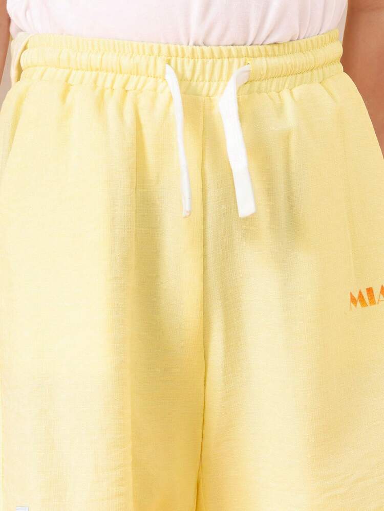 Boys Yellow Miami Vacation Shirt And Shorts Co-Ord Set With Palm Tree Sunset Print Button Front Collared Summer Outfit