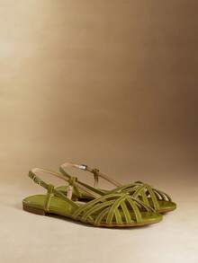 Rosivie Giày nữ ngoài trời đế bằng, chất liệu PU nhẹ, thiết kế quai chéo, kiểu dáng thời trang, đơn giản, thoải mái và thoáng khí, thích hợp đi biển hàng ngày. - Da sơn mài màu xanh ô liu - Xem 3