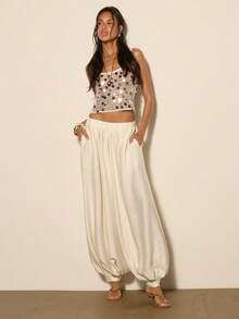 COSMINA 女士优雅灯笼裤，百搭休闲裤，适合通勤、办公、春季外出穿着 - 杏色 - 查看 3