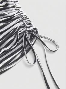 ROMWE J-Fashion Y2K Sexy Striped Batwing Sleeve Ruched Drawstring Off Shoulder Women's Set - Grey - View 7