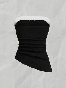 Franclia Women's Elegant Romantic Ruffle Trim Fitted Tube Top, Summer - Black - View 2