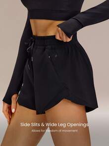 GLOWMODE Quần short VitalSwift Sleek Strides 3 inch, nhẹ, nhanh khô, co giãn, khử mùi, xẻ tà bên hông, túi khóa kéo, thích hợp cho tập luyện tennis, chạy bộ, thể dục, tập gym. - màu đen - Xem 5