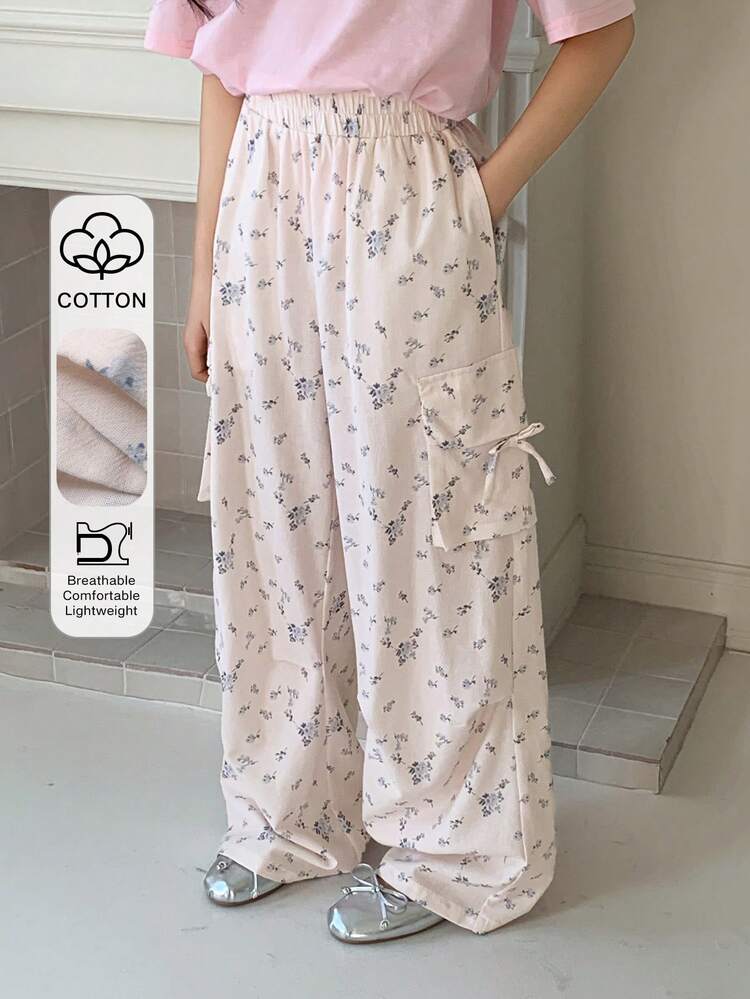 Tween Girls Casual Floral Print Loose Pants