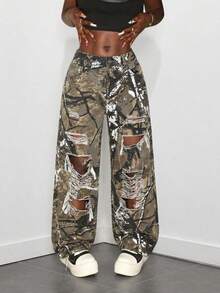 Slaydiva Women's Fashion Distressed Loose Casual Streetwear Denim Jeans - Multicolor - View 4