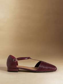 Rosivie Women's PU Pointed Toe Multi-Strap Woven Low Heel Shoes, Professional Commuting Shoes With Elegant Elegant - Burgundy - View 2