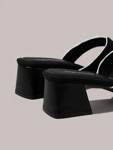 Styleloop 女士方头优雅高跟凉拖鞋 - 黑與白 - 查看 4