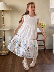 DAZY Vestido sin mangas de cuello redondo para niña preadolescente en verano - Blanco - Ver 4