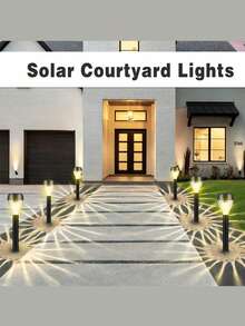 8-Piece Solar Powered LED Lawn Lights, Warm/White LED, Outdoor Garden Lights, Pathway Lights, Waterfall Design, Durable ABS Material, Flush Mounting Design, Easy Installation, Suitable For Gardens, Patios, Balconies, Walkways, Lawns, Sidewalks, Parks - multicolor - View 5