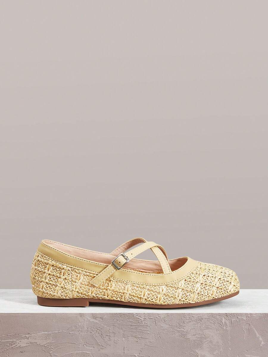 Styleloop 女士鞋履 假日风编织鞋 面条带女士平底鞋 假日风穿搭 波西米亚风穿搭 美式复古风 波西米亚风 西部风 音乐节穿搭 派对穿搭 平底女鞋 - 淡黃色 - 查看 1