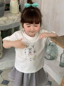 DAZY 女童圆领卡通水彩印花短袖上衣，夏季 - 白色 - 查看 4