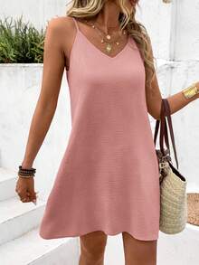 SHEIN LUNE 女士休闲纯色无袖吊带背心和迷你连衣裙两件套，春夏日常基本款 - 彩色 - 查看 9