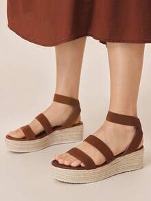 Styleloop 女士编织绳坡跟凉鞋，度假风波西米亚复古美式西部音乐节派对装扮 - 棕色 - 查看 3