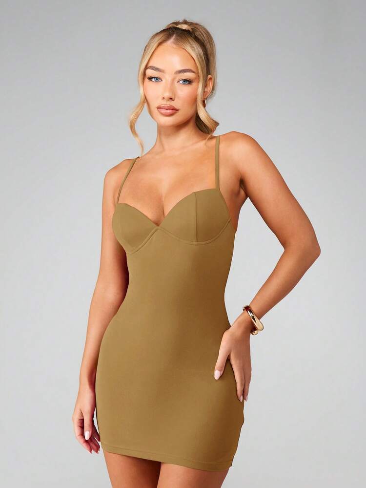 MISSGUIDED Olive Green Bodycon Mini Dress With Sweetheart Bustier Neckline And Thin Straps For Date Night Party Club Wear