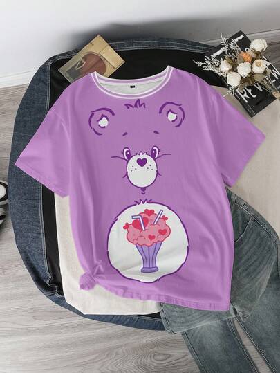 SHEIN X Care Bears 大码女式卡通印花休闲百搭日常短袖T恤