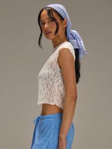 Athîral 女士休闲度假蝙蝠袖刺绣提花薄纱衬衫 - 白色 - 查看 5