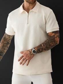 Manfinity Homme Men Quarter Zipper Collar Work Casual Golf Polo Shirt, Boyfriend Gift - Apricot - View 3