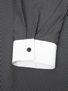 Manfinity Homme Men's Black And White Striped Contrast Color Business Shirt, Formal - Black and White - View 4