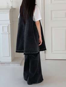 DAZY 2pcs/Set Tween Girls Denim Vest & Flare Jeans Outfit - Black - View 2