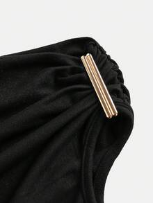 SHEIN Girlism 不对称肩部针织T恤，黑色，时尚独特，适合春夏、秋冬叠穿 - 黑色 - 查看 4