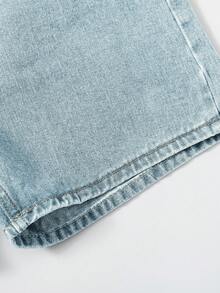 SHEIN EZwear Button-Front Pocket Denim Shorts, Casual Wear - Blue - View 4