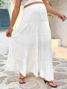 SHEIN Maternity Adjustable Waist Solid Color Casual Skirt - White - View 4