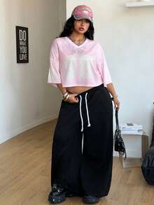 Coolane 女士加大码夏季街头风酷炫复古运动足球衫字母印花 Y2K 酷炫短款百搭T恤，锐舞上衣 - 粉色 - 查看 6