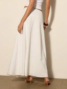 COSMINA Women's Contrast Lace Front Tie Elegant A-Line Skirt - White - View 6